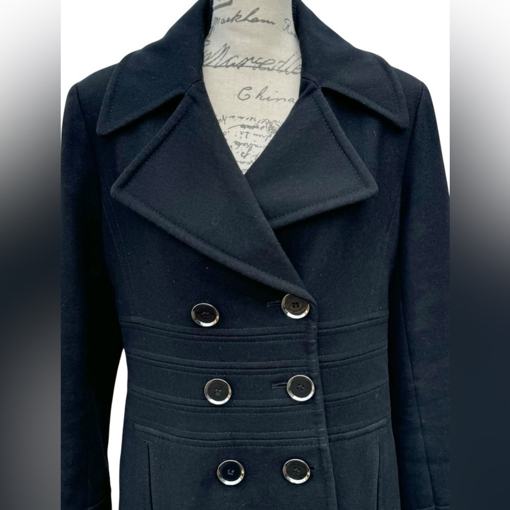 Via Spiga Black Pea Coat Double Breasted Wool Blend Womens Size 10 - Picture 2 of 14